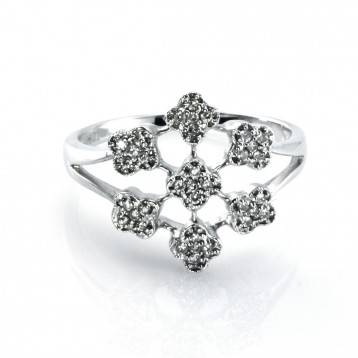 0.16 Ct 14K White Gold Diamond Snowflake Right Hand Ring